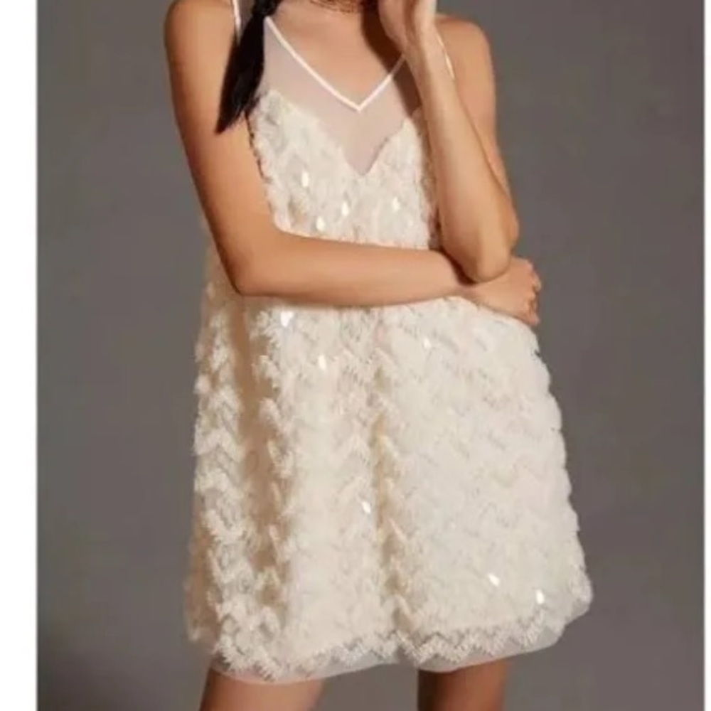 Anthropologie Cream Sequin Dress